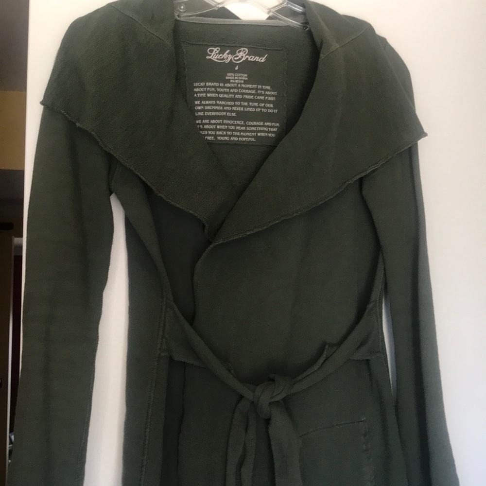 Lucky Brand army green french cotton terry cardigan Sz S
